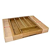Relaxdays Caja de cubiertos de bambú, inserto de cubiertos extraíble como organizador de cocina, inserto de cajón 33.5x29-48x5 cm, natural