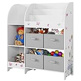 HOCSOK Toy Shelf, Toy Storage Shelf with 4 Removable Fabric Drawers, Children's Toy and Book Organizer, ສີຂາວ 92.2 x 100.2 x 30