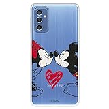 Funda para Samsung Galaxy M52 5G Oficial de Disney Mickey y Minnie Beso Transparente para Proteger tu móvil. Carcasa para Samsung Galaxy de Silicona Flexible con Licencia Oficial de Disney