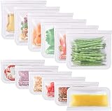 Багаторазові силіконові пакети Kollea 12 упаковки, мішки для зберігання, герметичні силіконові пакети для консервування їжі для фруктових овочів, м’яса та бутербродів, ідеально підходять для домашньої кухні та подорожей
