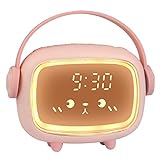 ZKIAH Despertador Digital Infantil, Relojes Despertador con Luz de Noche para Niños y Niñas, Silenciosa Cabecera Lindo Emoji Despertador Infantil (Rosa)