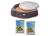 Træstammesandkassepakke + 30 kg fint sand. Børnesandkasse med låg ideel til haven/udendørs. For børn fra 12 måneder. Opmuntrer til kreativitet.