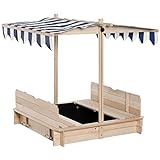 Outsunny Bac à sable en bois pour enfants à partir de 3 ans avec toit réglable amovible Banc détachable et bac à sable Charge 50 kg106x106x121 cm Naturel