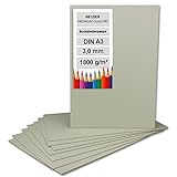 10 cartulinas de encuadernación DIN A3 (29,7 x 42 cm), grosor de 3,0 mm (0,3 cm), gramaje: 1800 g/m², cartón gris para manualidades, modelismo, encuadernación
