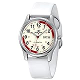 ManChDa Reloj de pulsera para mujer, de cuarzo, fácil de leer, correa de silicona blanca, manecillas luminosas, impermeable, pulsómetro, analógico, relojes de segunda mano, profesionales, estudiantes