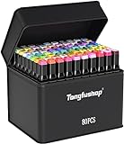 Художні маркери Tongfushop 80 кольорів, водостійкий спиртовий маркер, сертифікована ручка SGS, маркери з двома наконечниками з основою та футляром, придатні для малювання, комікси