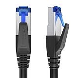 KabelDirekt – 1,5m – Cable de Ethernet Cat7 y Cable de Parche y Cable de Red (10Gbit/s, Conector RJ45, para máxima Velocidad de Fibra óptica, blindaje Triple SF/FTP particularmente Seguro, Negro)