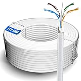 Cable de red Ethernet de 50m | FTP 23 AWG Blindado Gigabit Antiatascos Cable de Internet para Exteriores Resistente a La Intemperie | Cat 6, CCA, RJ45 | Color Blanco (50 metros)