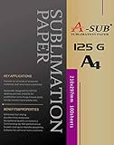 A-SUB Papel de sublimación A4, 210x297 mm, 100 hojas, 125 g/m², Compatible con la impresora de sublimación EPSON, SAWGRASS, RICOH, BROTHER