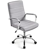 Yaheetech chaise de bureau pivotante chaise de travail avec dossier rembourré siège en cuir synthétique hauteur réglable couleur gris