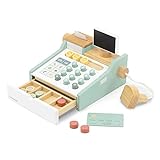 Beeloom - Caja registradora de madera natural, My Little Business, juguete infantil, set juego simbólico para niños y bebés, scáner y accesorios