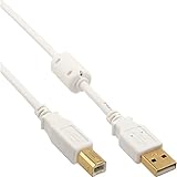 InLine InLine 34550W - Cable USB 2.0 (conector A a conector B, núcleo de ferrita, 10 m), color blanco y dorado