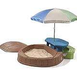 Step2 Play & Summertime arenero para niños de plástico | Caja de arena infantil | Cajas de arena con Tapa, Banco y Parasol | Juguetes Jardin / Exterior