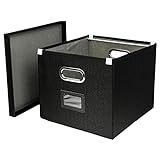 HMF Caja de almacenamiento con tapa para registro colgante DIN A4, apta para Kallax, 33 x 37,5 x 28 cm, color negro