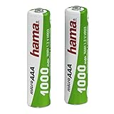 Hama - Rechargeable NiMH Batteries, Níquel e Hhidruro Metálico, 1000 mAh, 1.2 V, AAA Micro, 2 piezas, 13 g