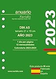 Recambio de agenda español. Año 2023. 1 día por página. DIN A5