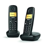 Gigaset A270 Duo - 2 Teléfonos inalámbricos manos libres, gran pantalla iluminada, agenda 80 Contactos, color negro, 5'
