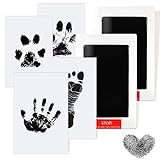 AOBETAK Baby Footprint Ink Kit, ບໍ່ມີສານພິດ, ບໍ່ເປັນຮອຍ, ບັດພິມ 4 ໃບ ແລະ 2 ແມ່ແບບ, Ink Pads Pet Footprint Kit, ຂອງຂວັນຂອງຂັວນເດັກນ້ອຍ 0 ຫາ 6 ເດືອນ, ສີດຳ