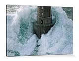 1art1 Faros Póster Impresión En Lienzo Lighthouse In The Storm, La Jument France By Jean Guichard Cuadro En Bastidor De Camilla De Madera | Mural XXL | Imagen 120x80 cm