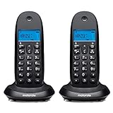 MOTOROLA Telefono fijo inalambrico digital DECT C1002LB+ Pack Duo - Color Negro - 2 unidades