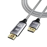Câble YIWENTEC DisplayPort 1.4 vers HDMI 2.1 8K, 8K/30Hz vers 4K/120Hz, compatible avec les écrans DisplayPort PC et HDMI (1,8 m)