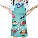 Lecwoll Delantales para Niños, Delantal Ajustable para Niñas, Niñito Delantales de Cocina de Chef para Cocinar Hornear Pintar (3-7 años) (Azul verde)