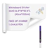 Ezigoo Sticky White Board - 43 x 210 cm Sticky Black Chalkboard Vinyl, Message Board Decal Paper, Roll for Office, Home or School with 1 Chalk Marker