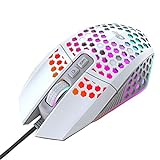 EasyULT Ratón Gaming con Cable, Ratón programables Iluminación RGB, 8000 dpi, 6 dpi Ajustable, Ultraligero Revestimiento Tipo Panal de Abeja(Blanco)