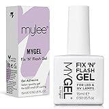 Mylee Fix & Flash Gel 15 ml - prozorno lepilo za mehke gelirane konice, akrilne nohte, umetne nohte in konice, UV/LED strjevanje, Soak Off, za profesionalno, salonsko in domačo uporabo