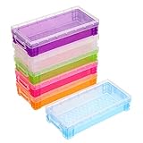 Sumnacon - Juego de 6 cajas de plástico para lápices de colores (morado, rojo, verde, azul, naranja y transparente)