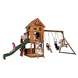Backyard Discovery Playground Atlantic | Дерев'яний дитячий майданчик XXL з гойдалкою, гіркою, стіною для скелелазіння та пісочницею | Дитячий майданчик для саду