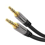 KabelDirekt – 1m – Cable Auxiliar y Cable Jack de 3,5mm (Cable de Audio estéreo, Carcasa de Metal Casi Indestructible, para Smartphones/Tablets, automóviles y Reproductores MP3, Negro)