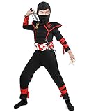Tacobear Disfraz de Power Ninja para Niño Disfraz Infantil de Halloween Negro y Rojo 3-12 años (M)(5-7 años)