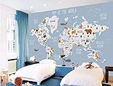 MUNXIN WALLPAPER Papel Pintado 3D Animales De Dibujos Animados Mapa Del Mundo Habitación Infantil Papel Pintado Pared Moderno Dormitorio Fotomurales Decorativos Pared