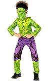Rubies Disfraz Hulk para niño, Jumpsuit estampado y máscara con pelo, Oficial Marvel, Disfraz sostenible Green Colección para halloween, navidad, carnaval y cumpleaños.