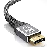 DisplayPort 1.4 8K 3M, 8K Cable DP a DP Nylon Trenzado, Admite 8K@30Hz/60Hz DSC, 4K@30-120Hz/144-240Hz DSC, es Compatible con la Resolución de Computadoras Portátiles, PC, TV (Gris)