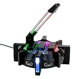 ENHANCE Pro Gaming Soporte de Cable Elástico para Ratón con Concentrador USB Hub de 4 Puertos - Soporte de Cable con 7 Modos de Color LED con Iluminación RGB - Soporte de Gestión de Cables