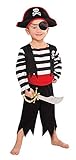Disfraz de Pirata para niños – Negro, Rojo, Blanco – Talla M 128 (5-7 años)