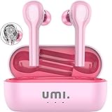 Umi. Essentials - Auriculares de botón inalámbricos (TWS) W8 con Bluetooth 5.0 y certificación IPX7 compatibles con iPhone Samsung Huawei y estuche metálico con base de carga (rosa)