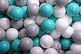 MEOWBABY 100 ∅ 7Cm Bolas Certificadas para Niños Bolas de Baño de Colores Bolas de Plástico para Niños Piscina Fabricadas en EU Turquesa/Blanco/Gris