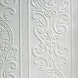 Textured Anaglypta 3D Embossed Surface Wallpaper Baroque Vintage Luxurious Ornament Vinyl Wallpaper Paintable White Surface