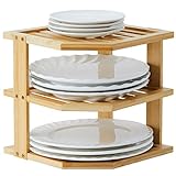 YOUDENOVA Organizador de vajilla de bambú, 25 x 25 x 25 cm, 3 niveles para estante de cocina, escurridor, escurridor de platos, soporte para platos