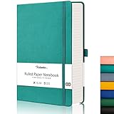HIUKOOKA Cuaderno rayado A5 de tapa dura con 320 páginas numeradas a rayas de 5.75 x 8.3 pulgadas para oficina y escuela, negocios, escritura de notas (cian)