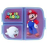 Super Mario - Fiambrera con 3 compartimentos, fiambrera y botella de plástico para niños, para el almuerzo, sin BPA