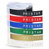 6X Pristar konpatib oto-adezif kasèt etikèt 3D 9mm x 3m pou Dymo 3D Relief kasèt pou Dymo Junior Omega 1540 Maxi 1755 Motex, blan sou nwa / wouj / ble / vèt / lò / transparan