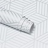 Papel Pintado Blanco para Muebles Hexagonal Geométrico a Rayas Fondo de Pantalla Autoadhesivo Papel Pintado Plata Decoración de Pared para Muebles de Pared Puerta de Cocina 45 * 300CM Vinilo