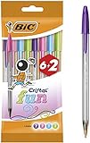 BIC Cristal Fun Bolígrafos Punta Ancha (1,6 mm) – Colores Surtidos, Blíster de 6+2 Unidades - Bolígrafos para escritura suave en color morado, rosa, verde lima y turquesa
