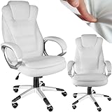 TecTake 800983 Krzesło biurowe ze sztucznej skóry, siedzisko biurowe z kółkami, krzesło wykonawcze z wyściółką ze sztucznej skóry (białe)