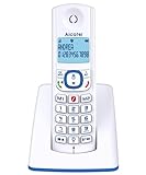 Alcatel F530 - Teléfono inalámbrico con bloqueo avanzado de llamadas, manos libres, gran pantalla retroiluminada, tonos de llamada VIP, 10 melodías de llamadas, blanco/azul, versión FR