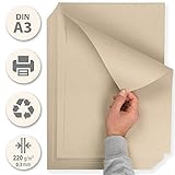 25 листов Плотная бумага DIN A3 220 г/м² Большой переработанный картон, Легкий крафт-картон, Для печати, Рукоделия, Переплета, фоторамок.